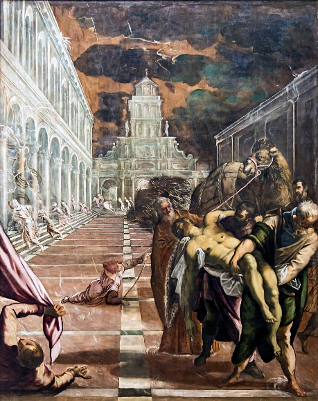 Figure 18. Secret transfer of Saint Marcos ‘s body from Alexandria to Venice in 828. Jacopo Robusti, 1562-66. Venice, Gallery of Accademy, Cat. 813.